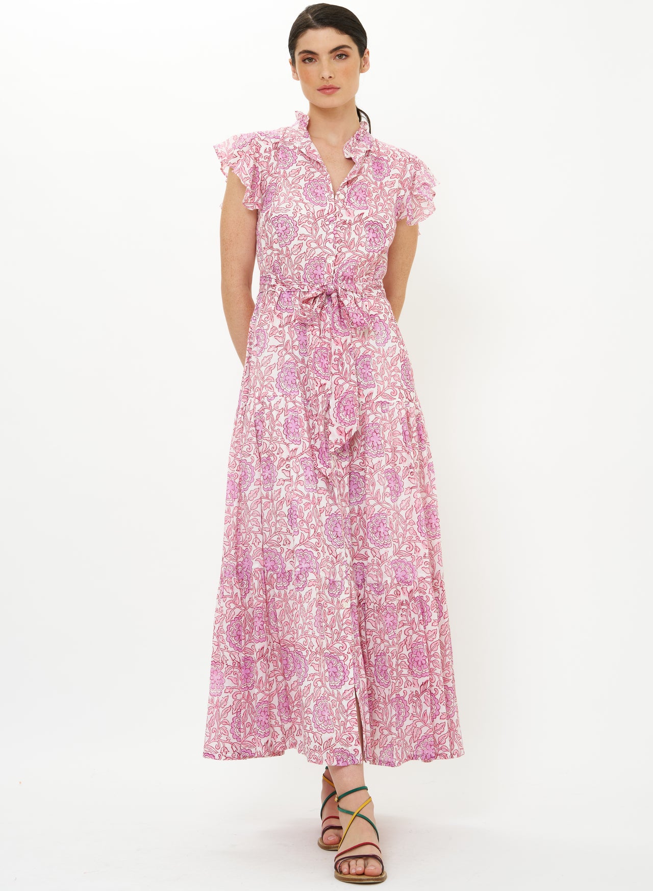 Oliphant Ruffle Collar Button Maxi - Malta Pink