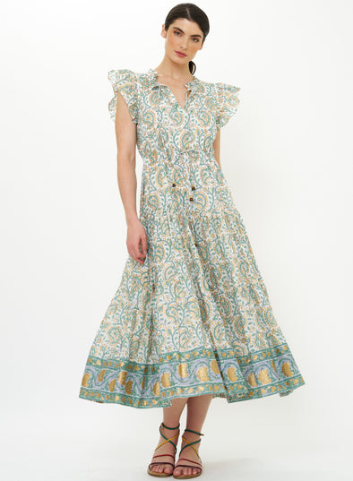 Oliphant Cinched Flirty Midi - Marseille Green