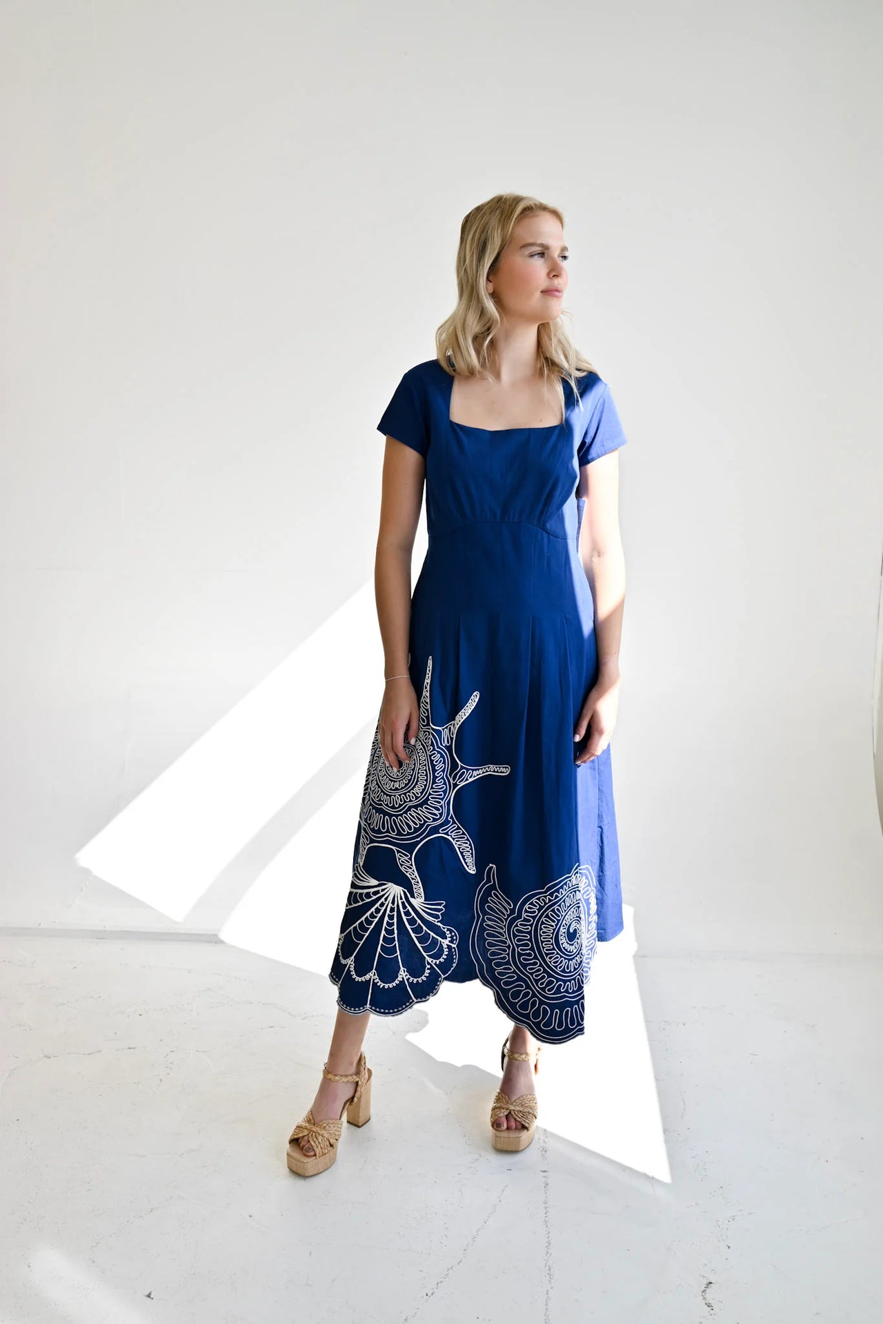 Never A Wallflower Long Dress - Nautilus Blue & White