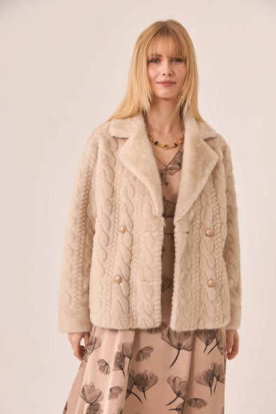 NKN Cableknit Faux Fur Coat - Ivory