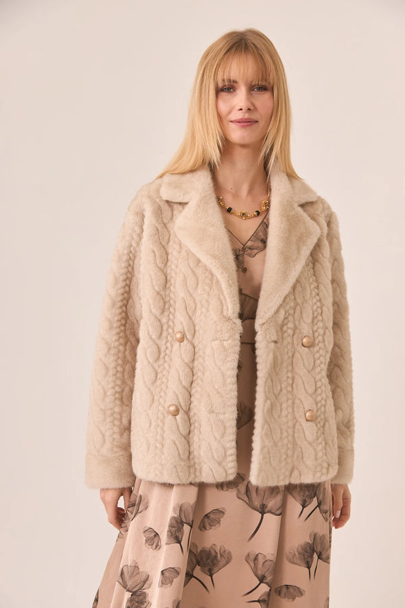 NKN Cableknit Faux Fur Coat - Ivory