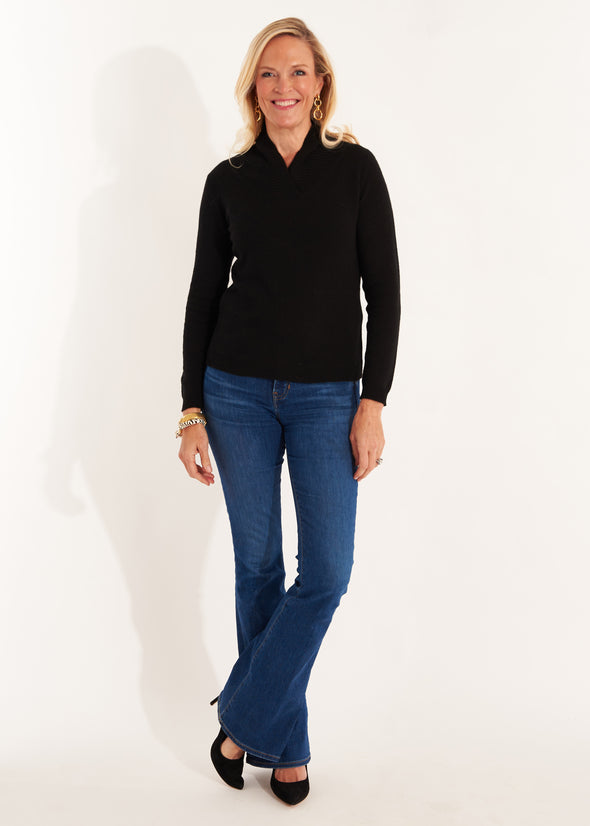 Ribbed Collar Pullover - Black