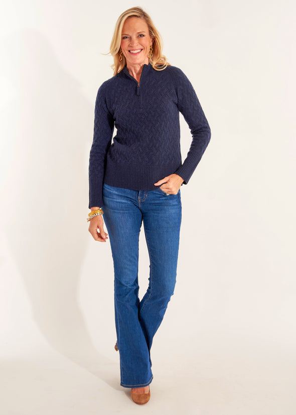 Bergen Braided Cable knit 1/2 Zip - Navy