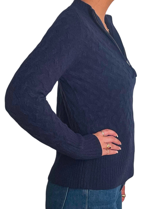 Bergen Braided Cable knit 1/2 Zip - Navy