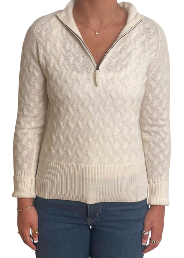 Bergen Braided Cable knit 1/2 Zip - Chalk