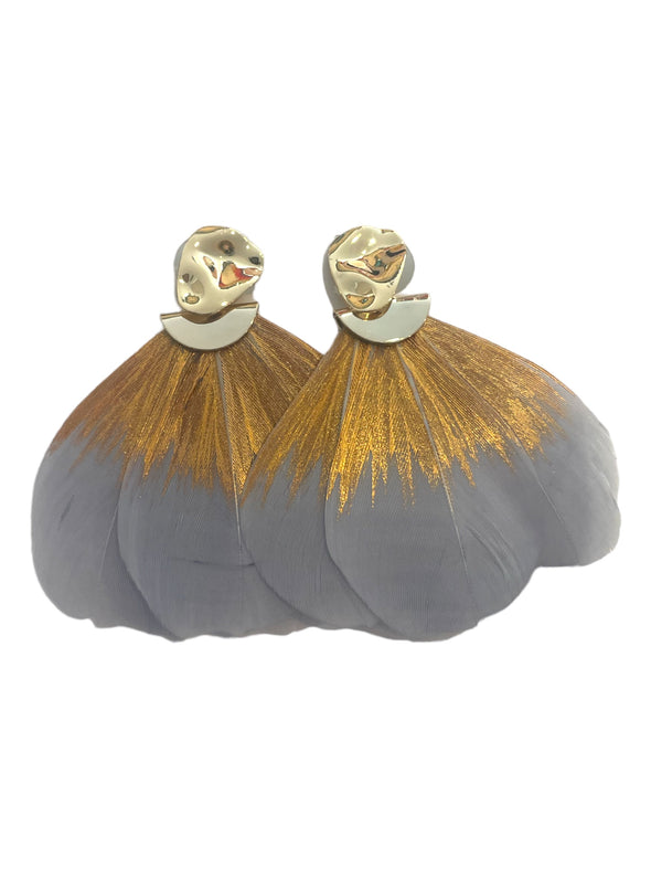 Frederika Padula Feather Earring - Grey / Gold