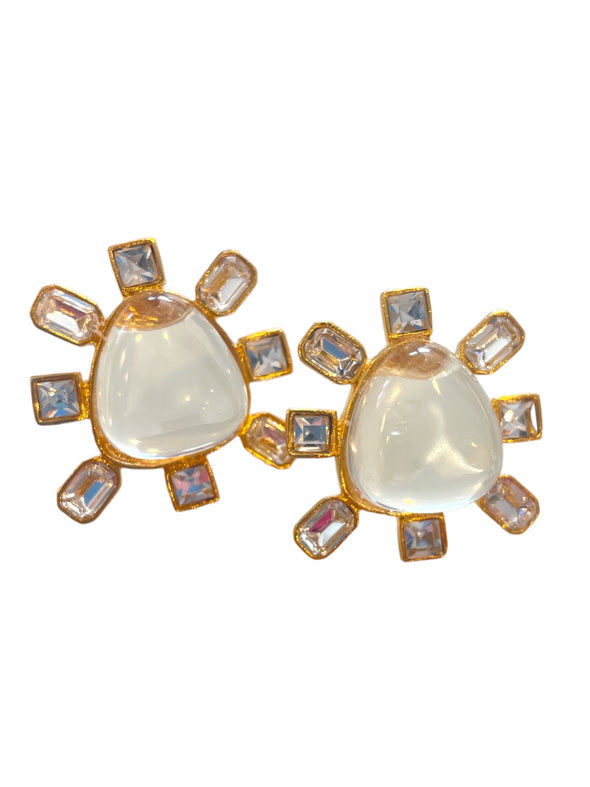 KJL 1.25" gold/crystal sides crystal cab center Earring