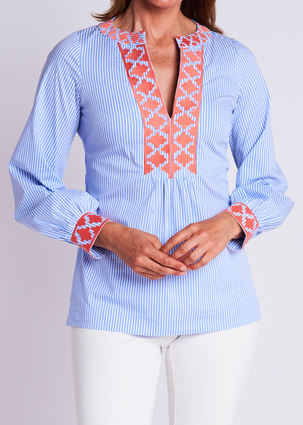 Clementine Blouse - Blue Stripe