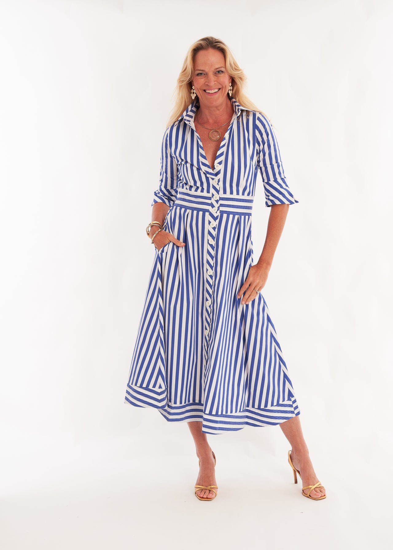 Monaco Dress - Navy Wide Stripe