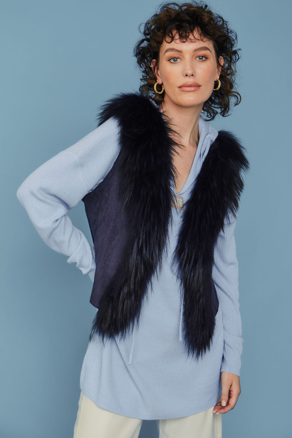 Jayley Fox Fur Faux Suede Gilet Navy – CK Bradley