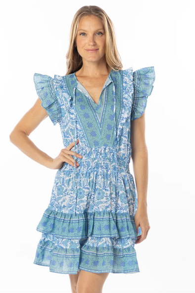 Bindu Sky Dress - Blue Garden