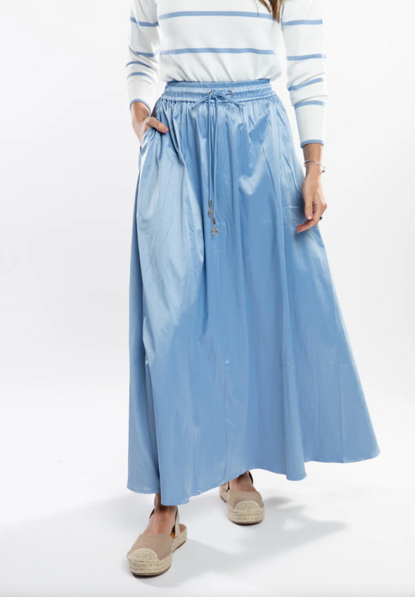 Burgess Serena Long Satin Skirt - Blueberry