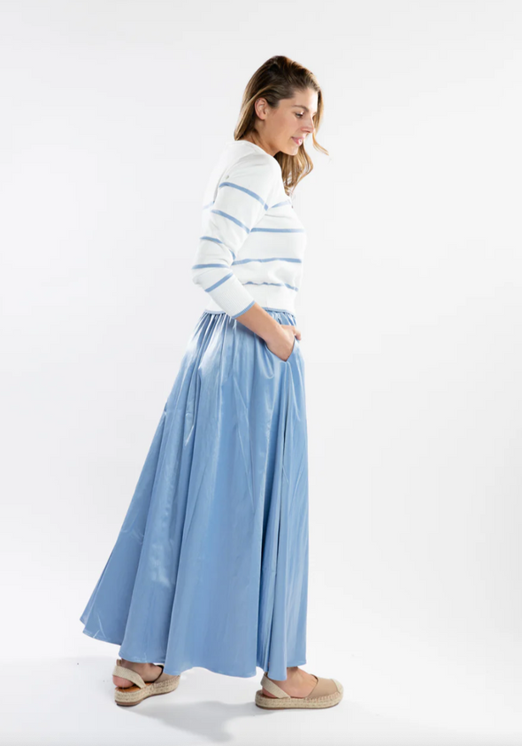 Burgess Serena Long Satin Skirt - Blueberry