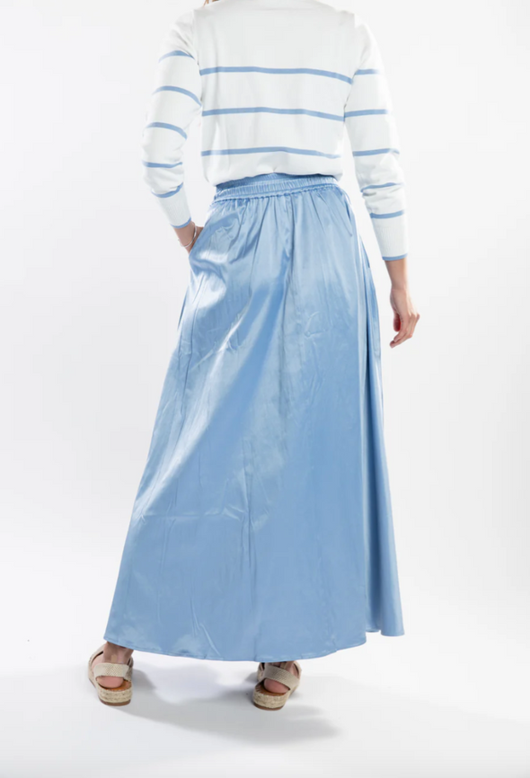 Burgess Serena Long Satin Skirt - Blueberry