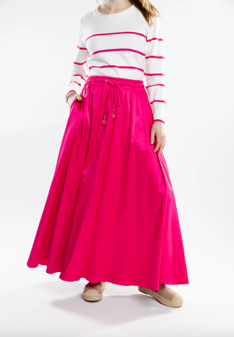 Burgess Serena Long Satin Skirt - Fuchsia