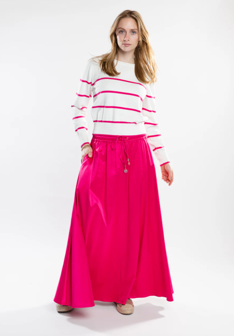 Burgess Serena Long Satin Skirt - Fuchsia