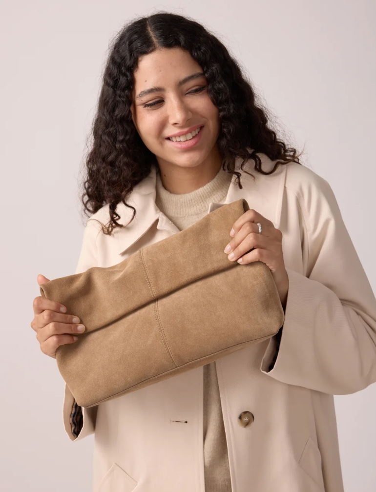 Maradji Angele Suede Foldover Clutch Taupe – CK Bradley