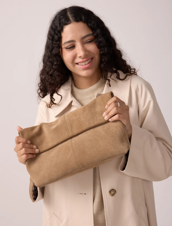 Maradji Angele Suede Foldover Clutch - Taupe