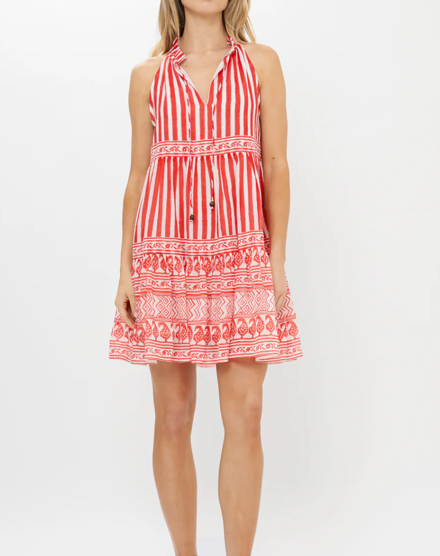 Oliphant Tiered Short Dress Santorini Red