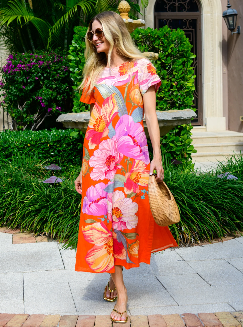 Elizabeth James Tess Midi in Sunset Blooms