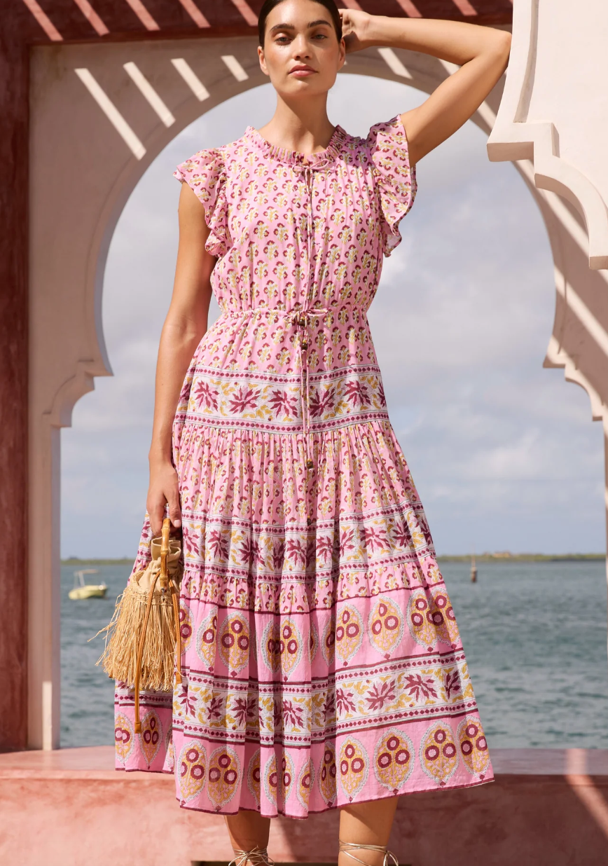 Oliphant cinched Flirty Midi- Riad Rhubarb