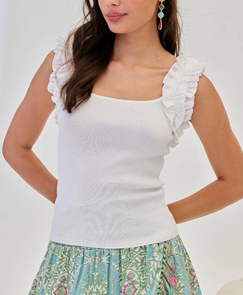 NKN Nekane White Ruffle Knit Top