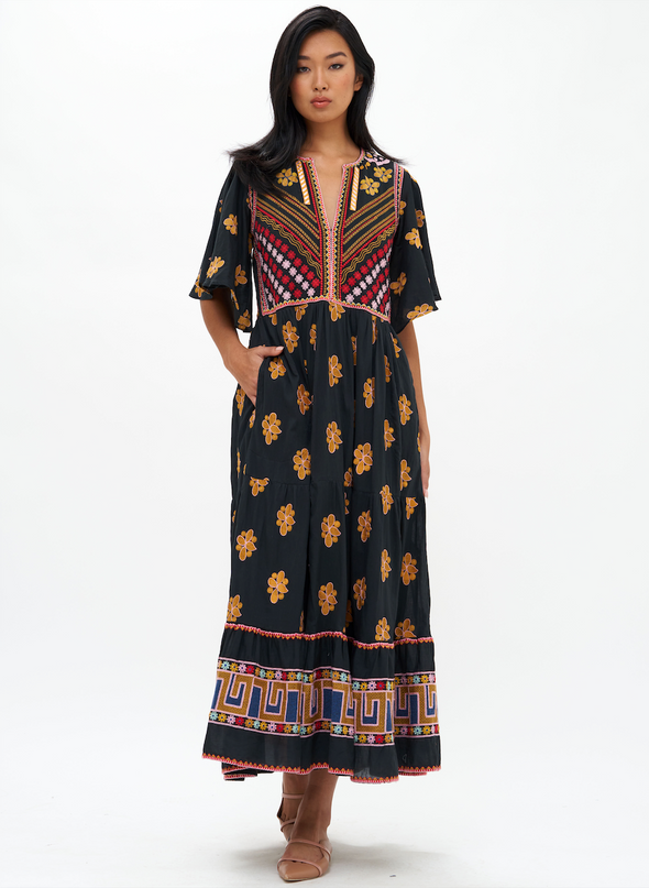 Oliphant Flirty V-Neck Maxi - Black Lucknow