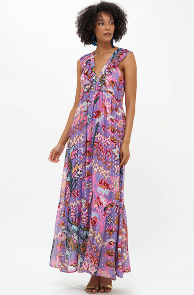 Oliphant Ruffle V-Neck Maxi - Lavender Bukhara