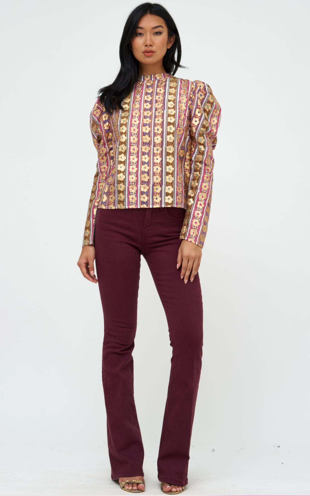 Oliphant Mock Neck Blouse - Olive Petal