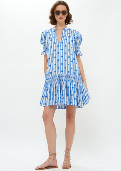 Oliphant Smocked Drop Mini Dress - Capri Blue