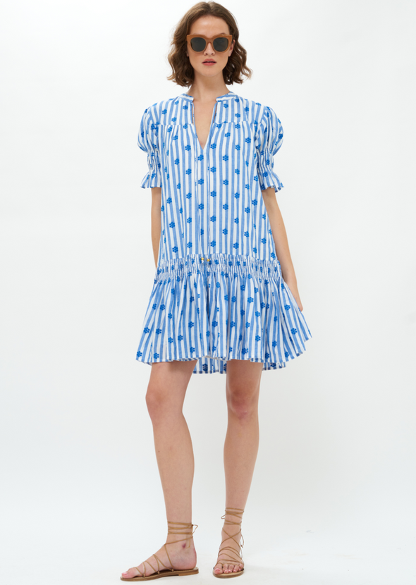 Oliphant Smocked Drop Mini Dress - Capri Blue