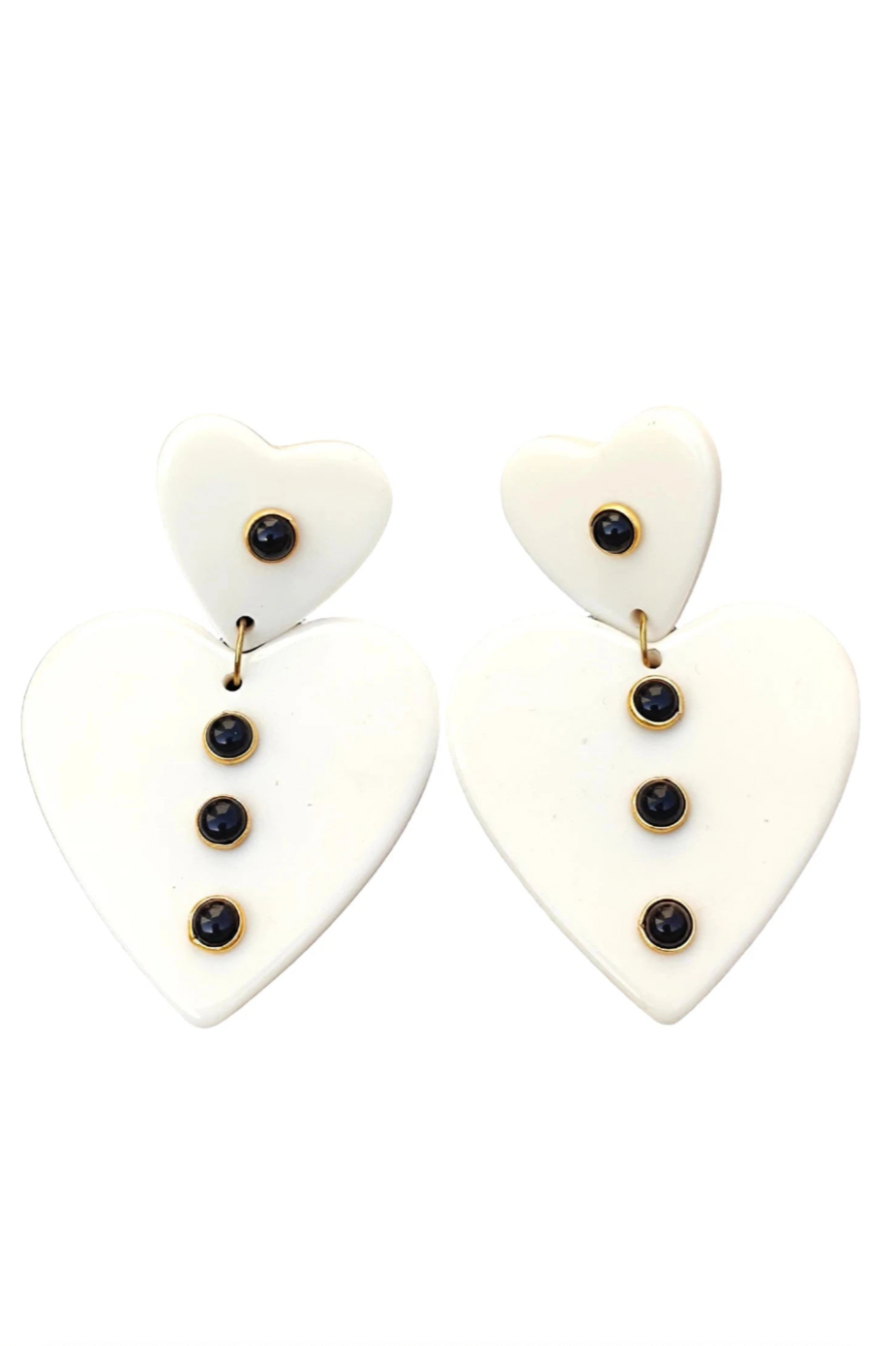Double Heart Earrings - Ivory / Lapis