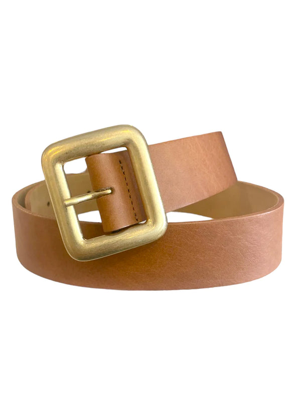 Streets Ahead Tan Leather Belt with Gold Buckle
