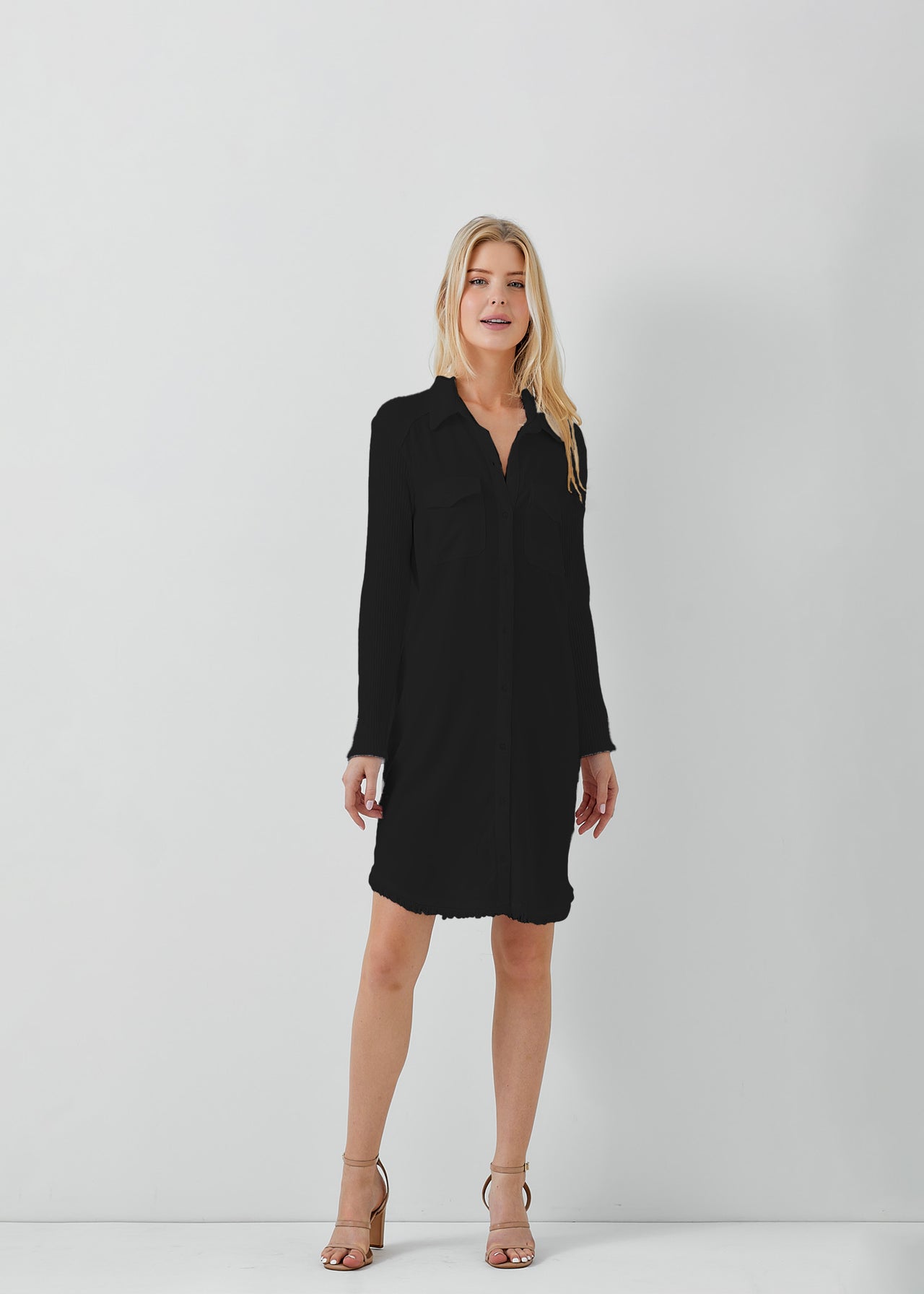 Maven West Button Down Long Sleeve Dress - Black