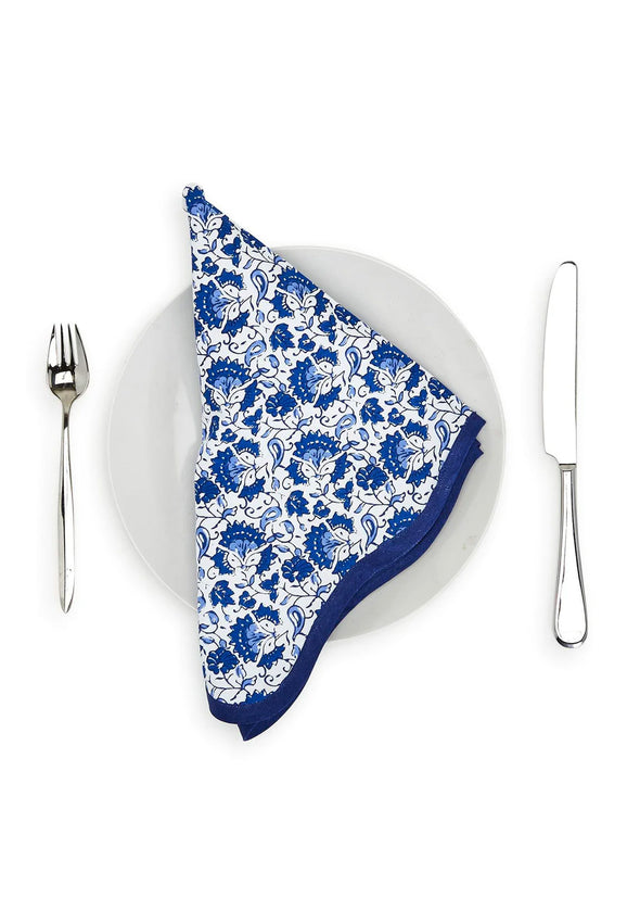 Two's Company Chinoiserie Blue Floral Napkins - Set of 4