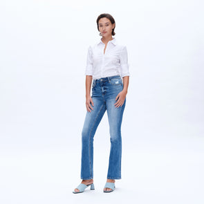 Bayeas High Rise Flare Leg Jeans - Medium Blue