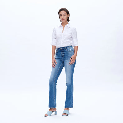 Bayeas High Rise Flare Leg Jeans - Medium Blue