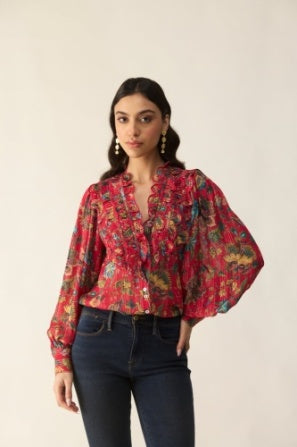 Calling June Beau Blouse - Pink Botanical