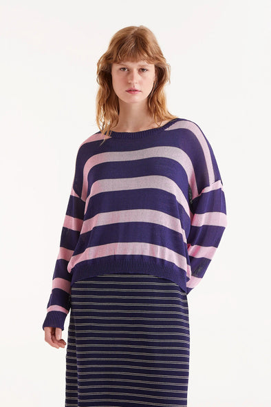 Compañia Fantastica Knit Sweater - Navy Blue & Pink
