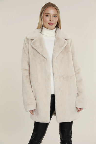 Dolce Cabo Faux Fur Long Coat - Cream
