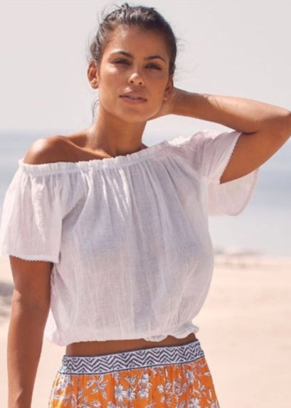 Aspiga Ilana Frill Organic Cotton Gauze Top - White