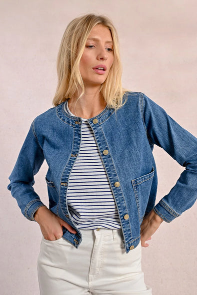 Molly Bracken Collarless Denim Jacket