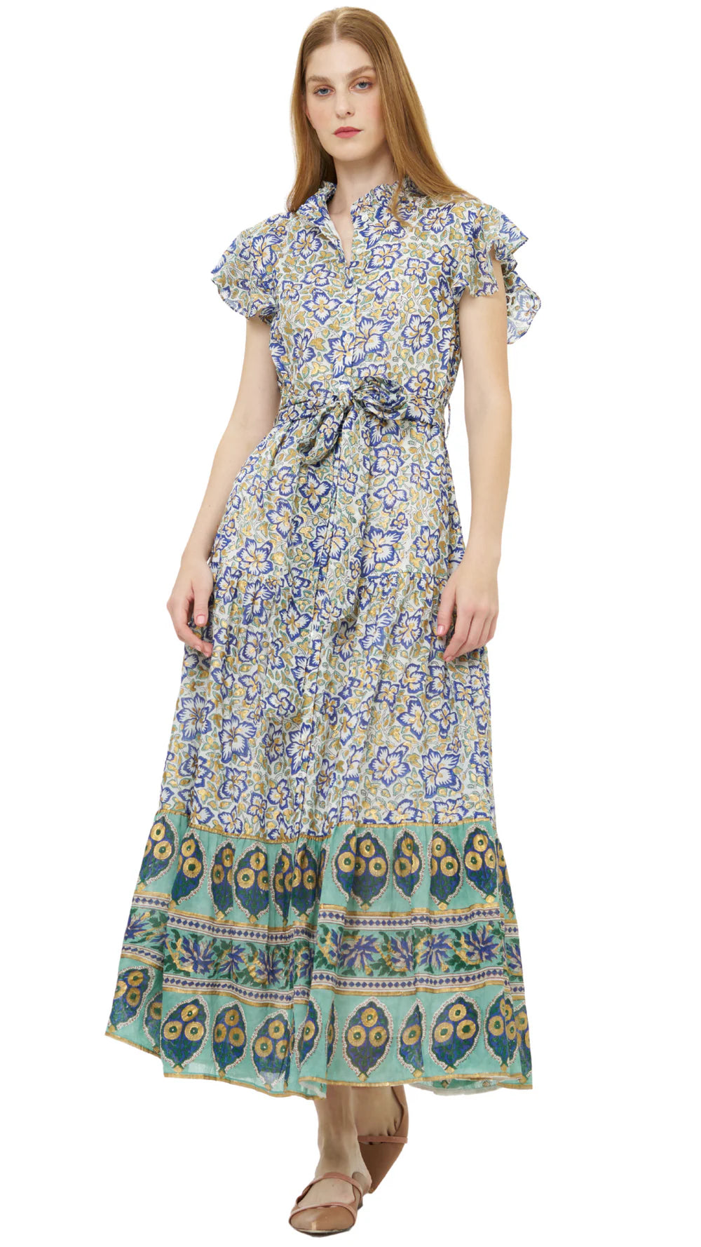 Oliphant Ruffle Collar Button Maxi - Ivy Cobalt
