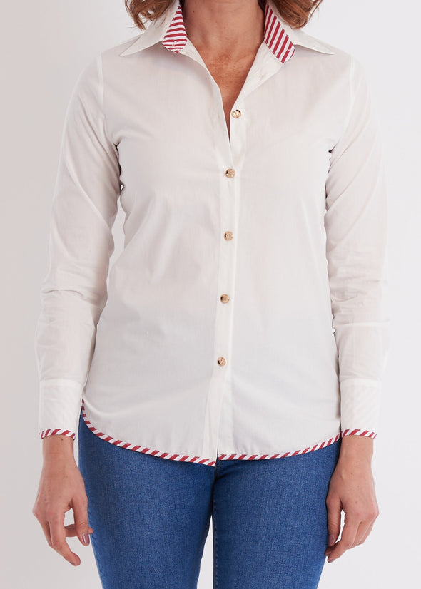 Bryson Button Down - White/Mulberry Stripe