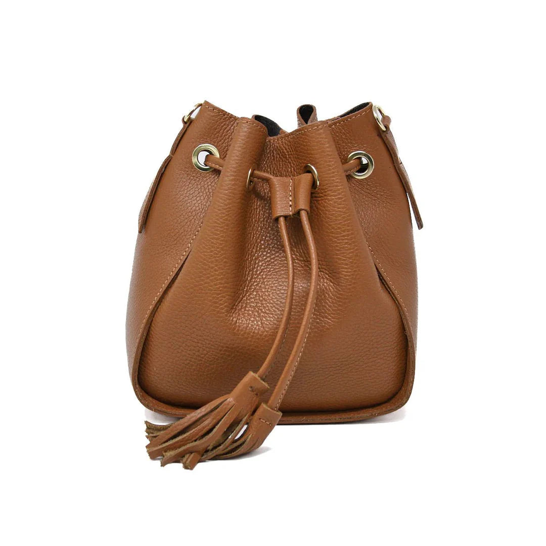German Fuentes Small Leather Bucket Bag - Camel