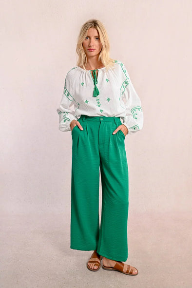 Molly Bracken Aztec Gauze Blouse - White/Green
