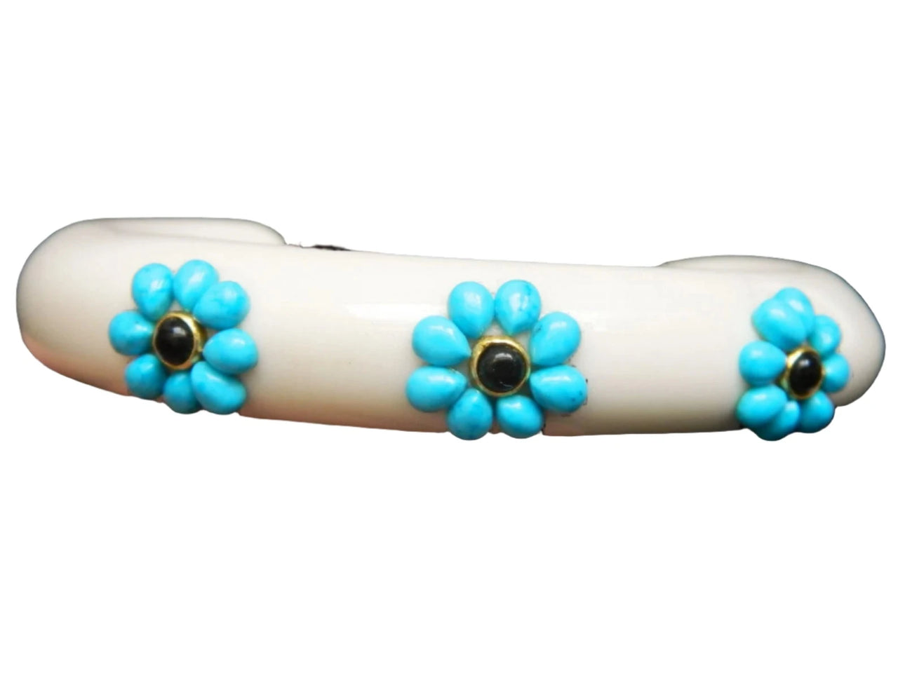 Bangle Bracelet - White w/Turquoise Flowers