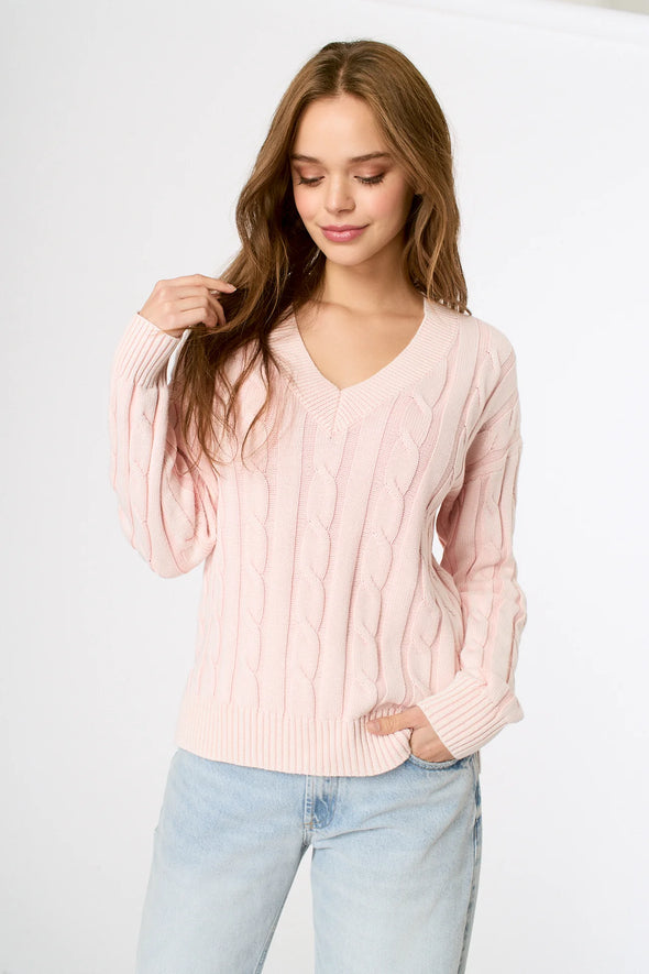 J Society Cable Vneck - Powder