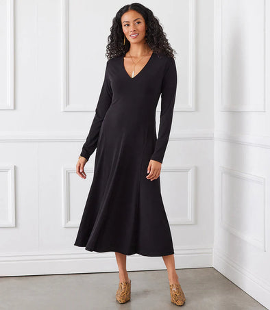 Karen Kane V Neck Midi Travel Dress - Black
