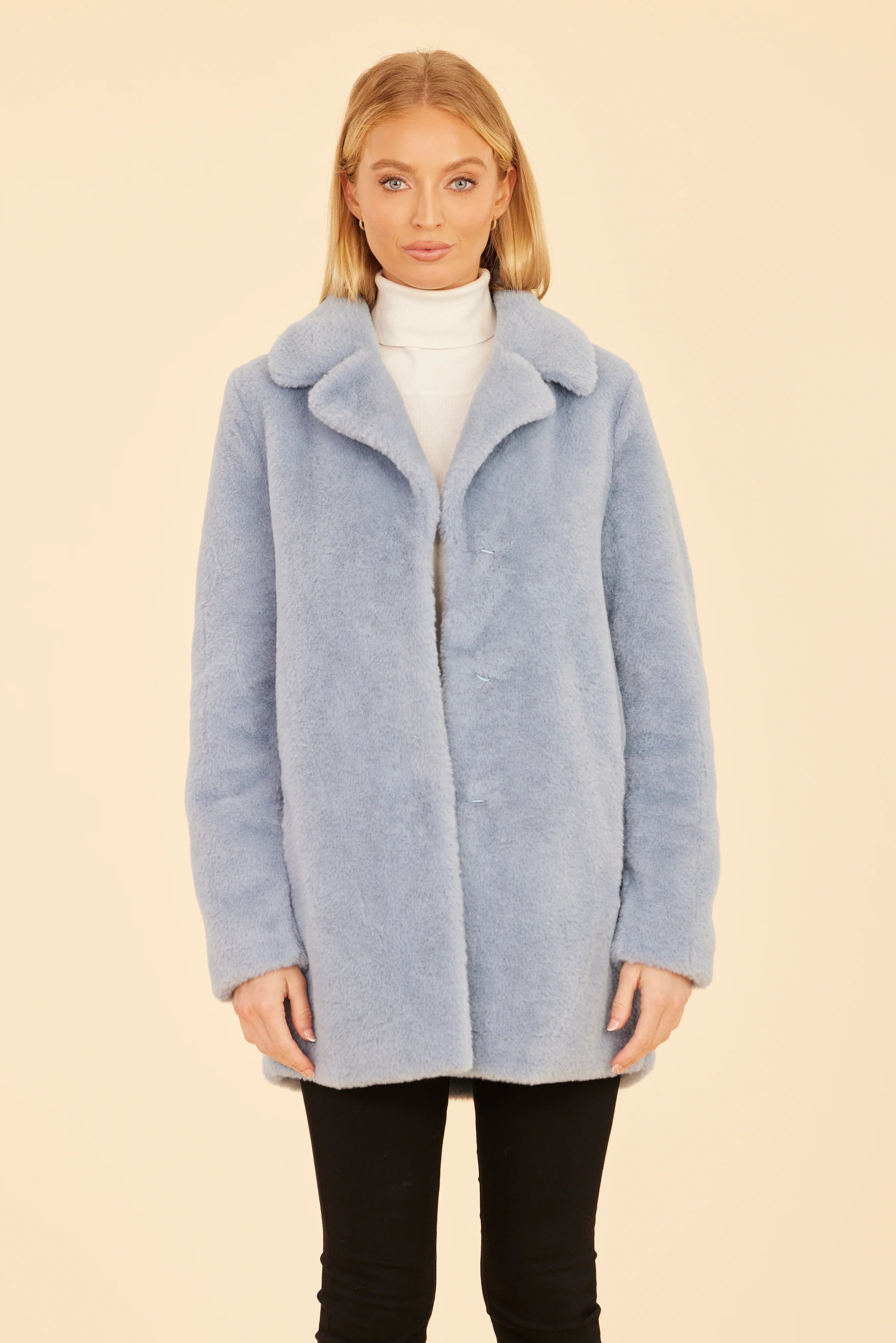 Dolce Cabo Faux Fur Long Coat Light Blue